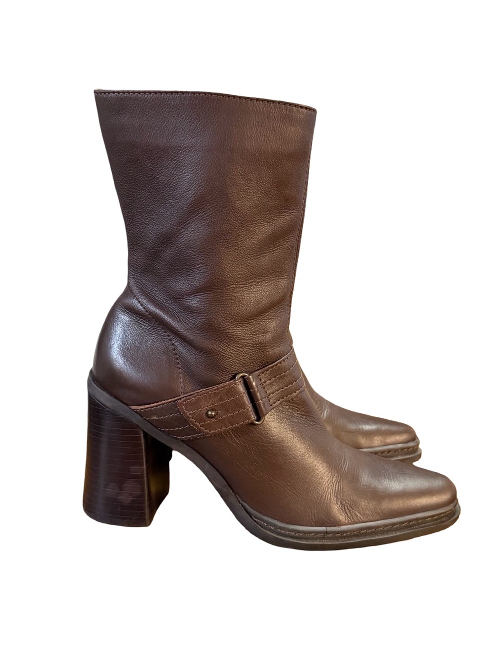 MIA Vintage Brown Leather Harness Mid-Calf Boots Women’s Size 9